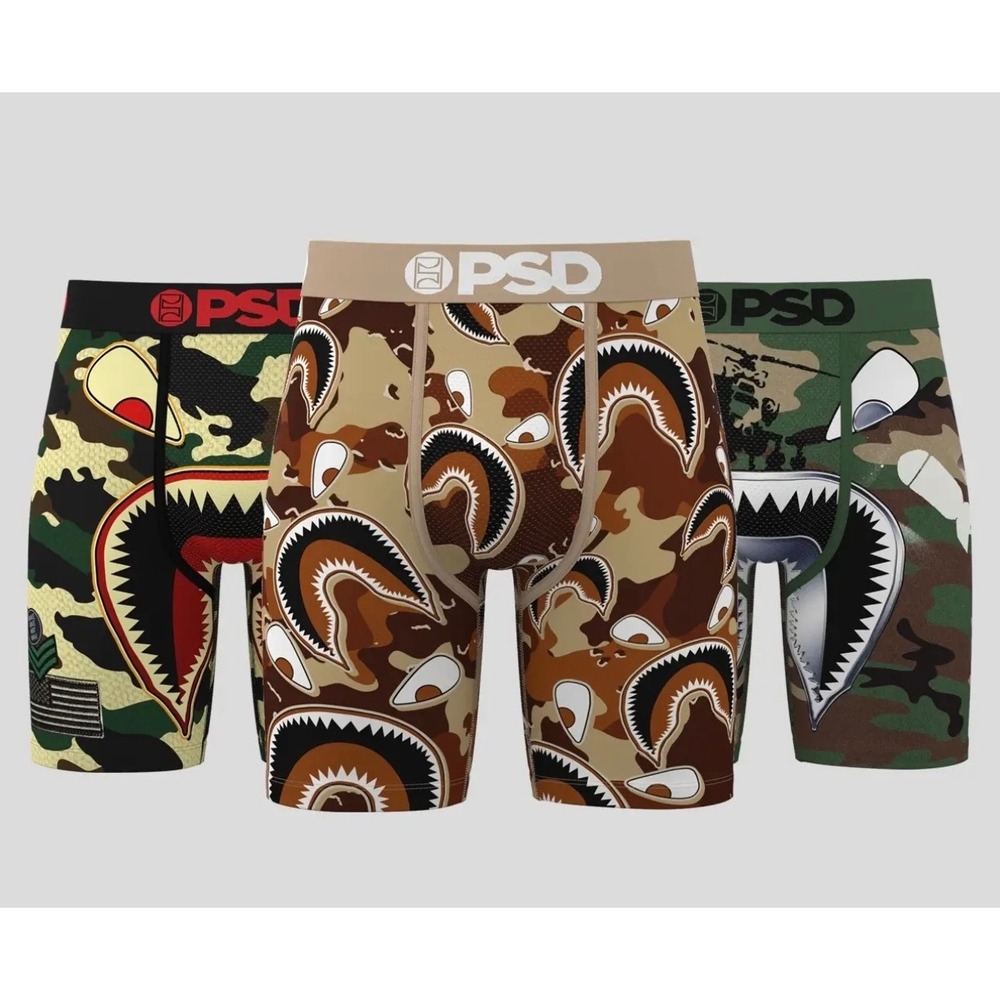 PSD Mens Boxer Briefs 3-Pack Military Camo Shark Mouth Core Standard Medium M